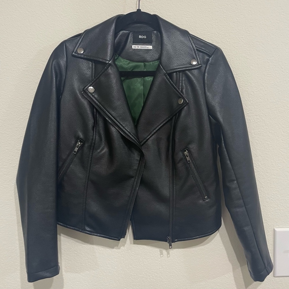 BDG Cropped Black Faux Leather Biker/moto Jacket